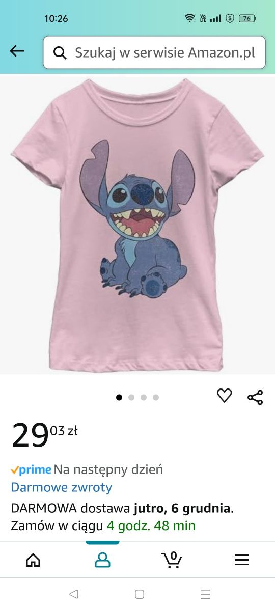 Koszulka t-shirt dla dziewczynki różowa Stitch Disney NOWA rozm. 104