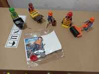 Sześć figurek geobra Playmobil 1974 i playmobil pracownicy budowlani