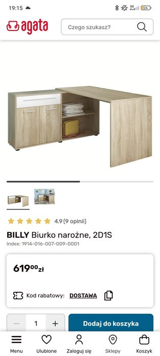 Biurko narożne Agata meble, Billy, 2D1S