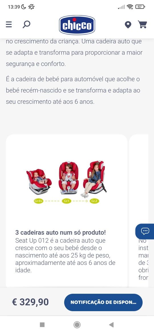 Cadeira auto dos 0 aos 6 anos