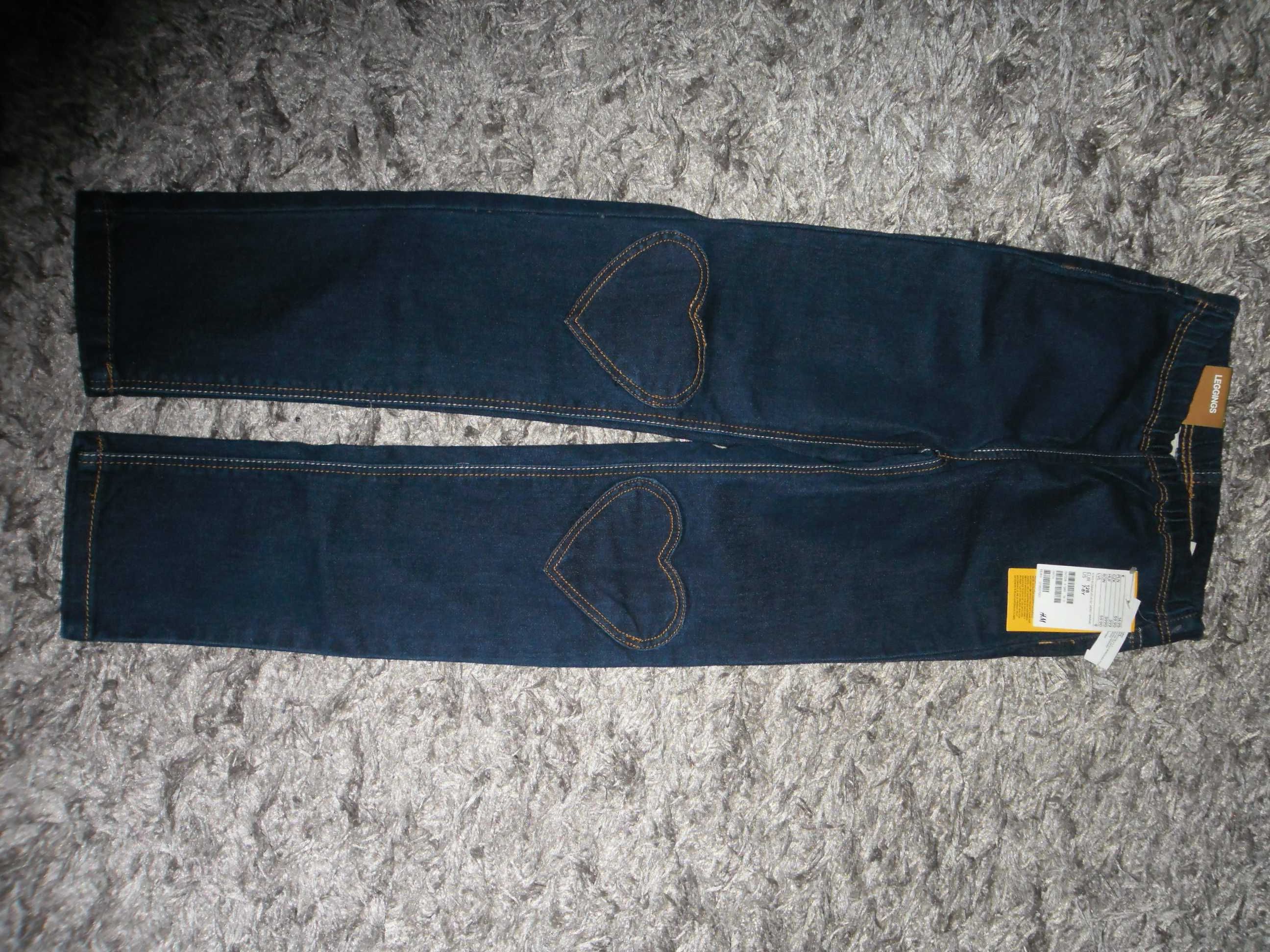 h&m treginsy dzinsowe z sercami na kolankach 128 nowe z metka