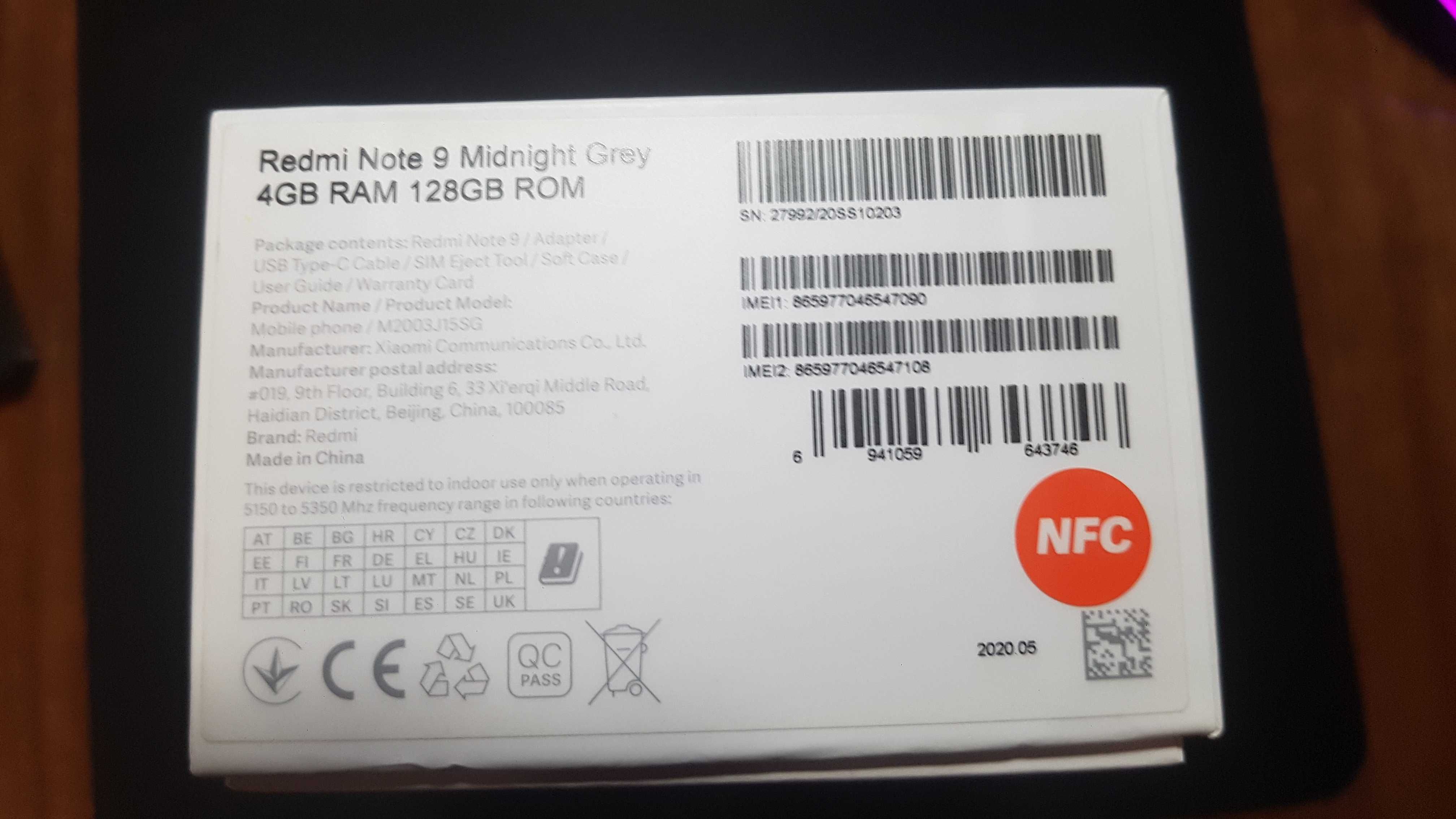 Xiaomi Redmi Note 9 Midnight Grey 4GB RAM 128GB ROM