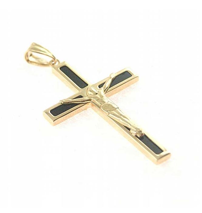 Uroczy  złoty KRZYŻYK KRZYŻ ONYKS złotop.585