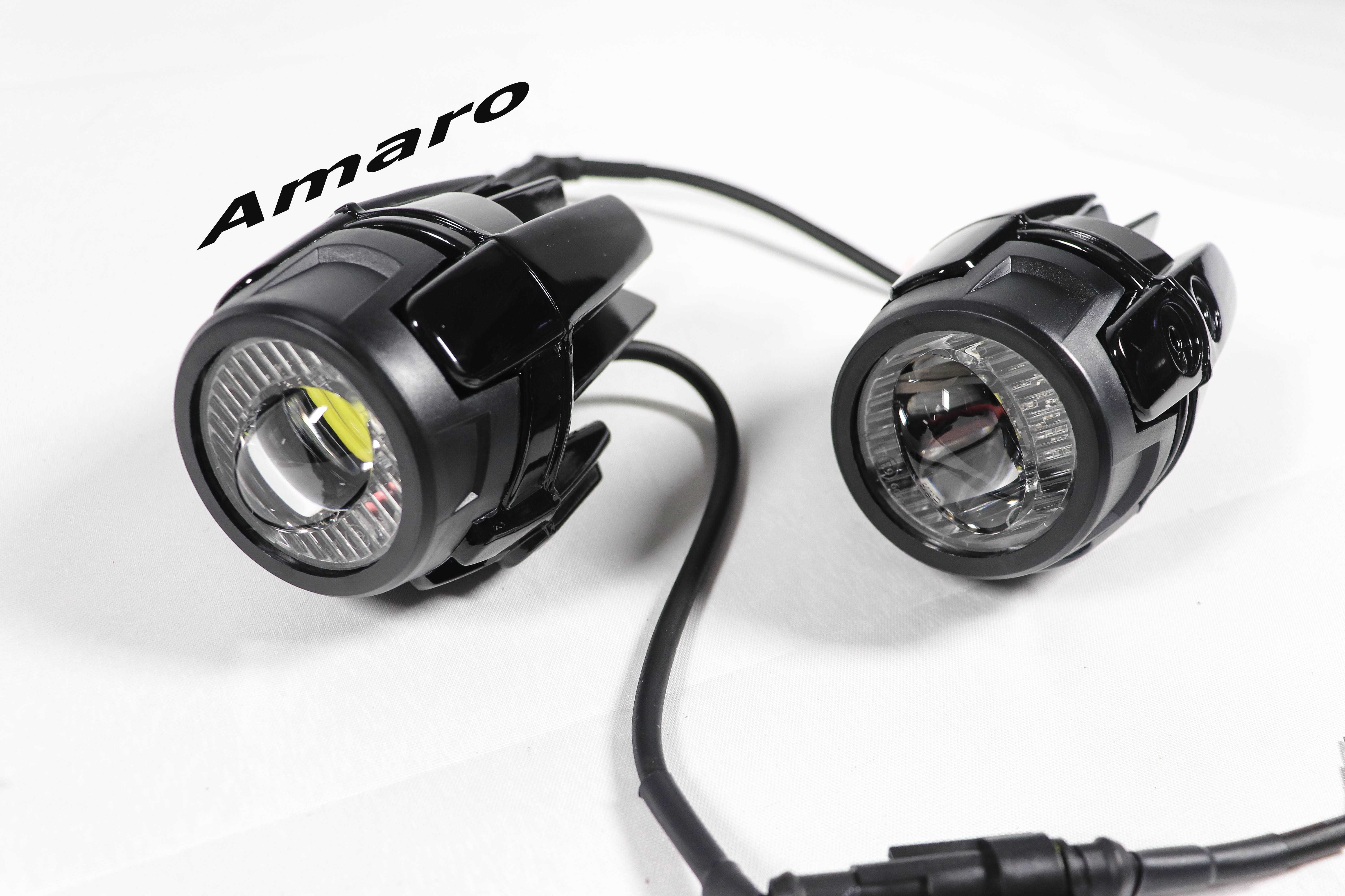 2 Farois/Luzes Led Auxiliares Com Grelhas e Interruptor Para Moto