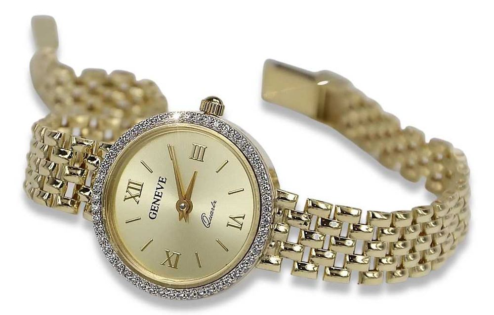Prześliczny 14K 585 złoty damski zegarek Geneve lw101 WR