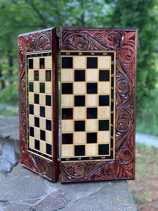 Шахи нарди набір 3в1 ручна робота деревина подарунок різьба  опигінал