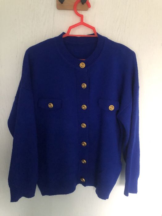 Chabrowy kardigan damski w bdb stanie zlote guziki modny uniwersalny