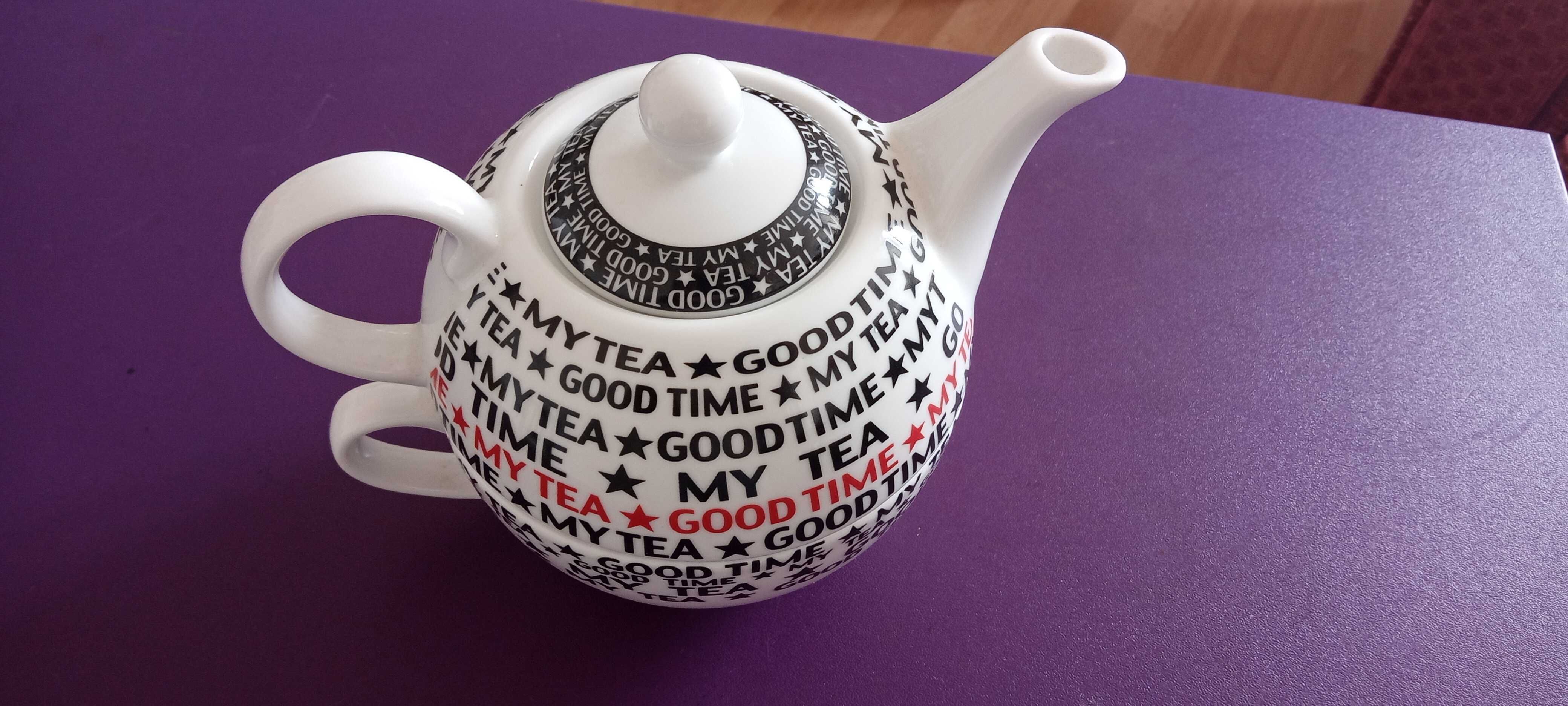 Bule de Louça, Novo, com Chávena My Tea/Good Time (microondas)