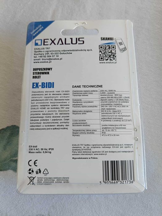 Sterownik rolet Wifi dopuszkowy EX-BIDI Exalus