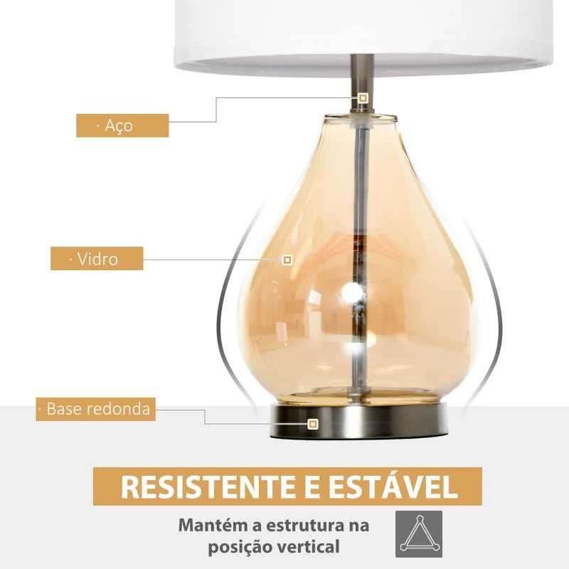 2 Candeeiros de Mesa com Vidro e Tela de Linho Branco