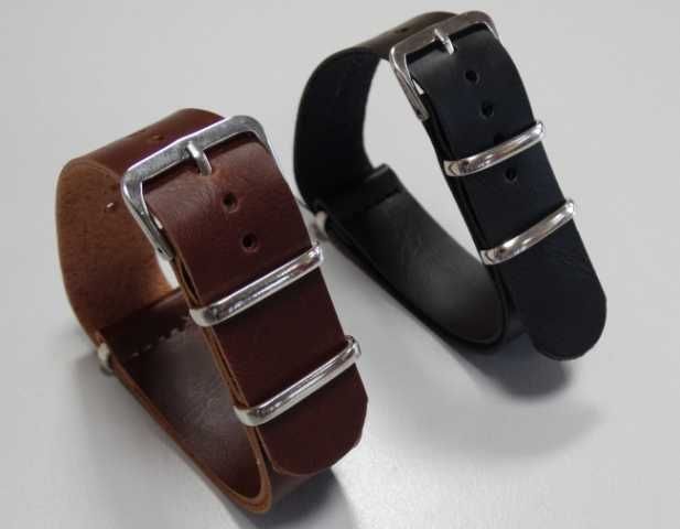 Pasek NATO do zegarka 22mm ciemny brązowy skórzany nowy