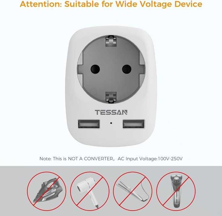 TESSAN TS-611-BR Gniazdo Elektryczne rozgałęźnik wtyczka TYP N, 2 USB