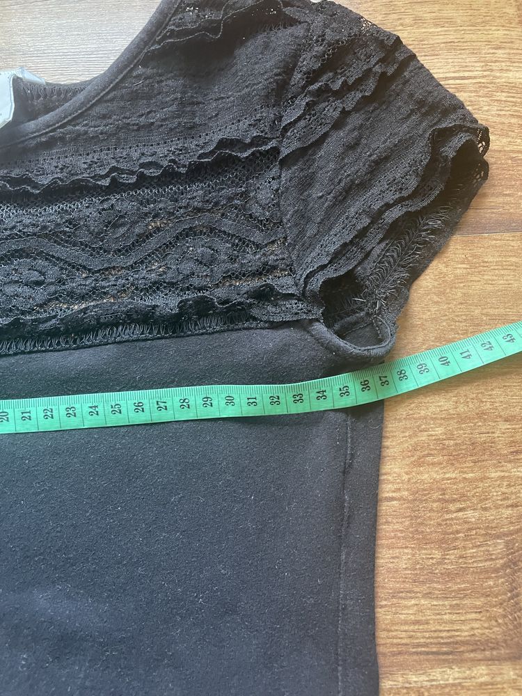 Czarna bluzka z krótkim rękawem koronka H&M 34 XS