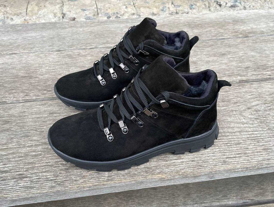 Мужские кожаные зимние ботинки кроссовки топ качество натур нубук