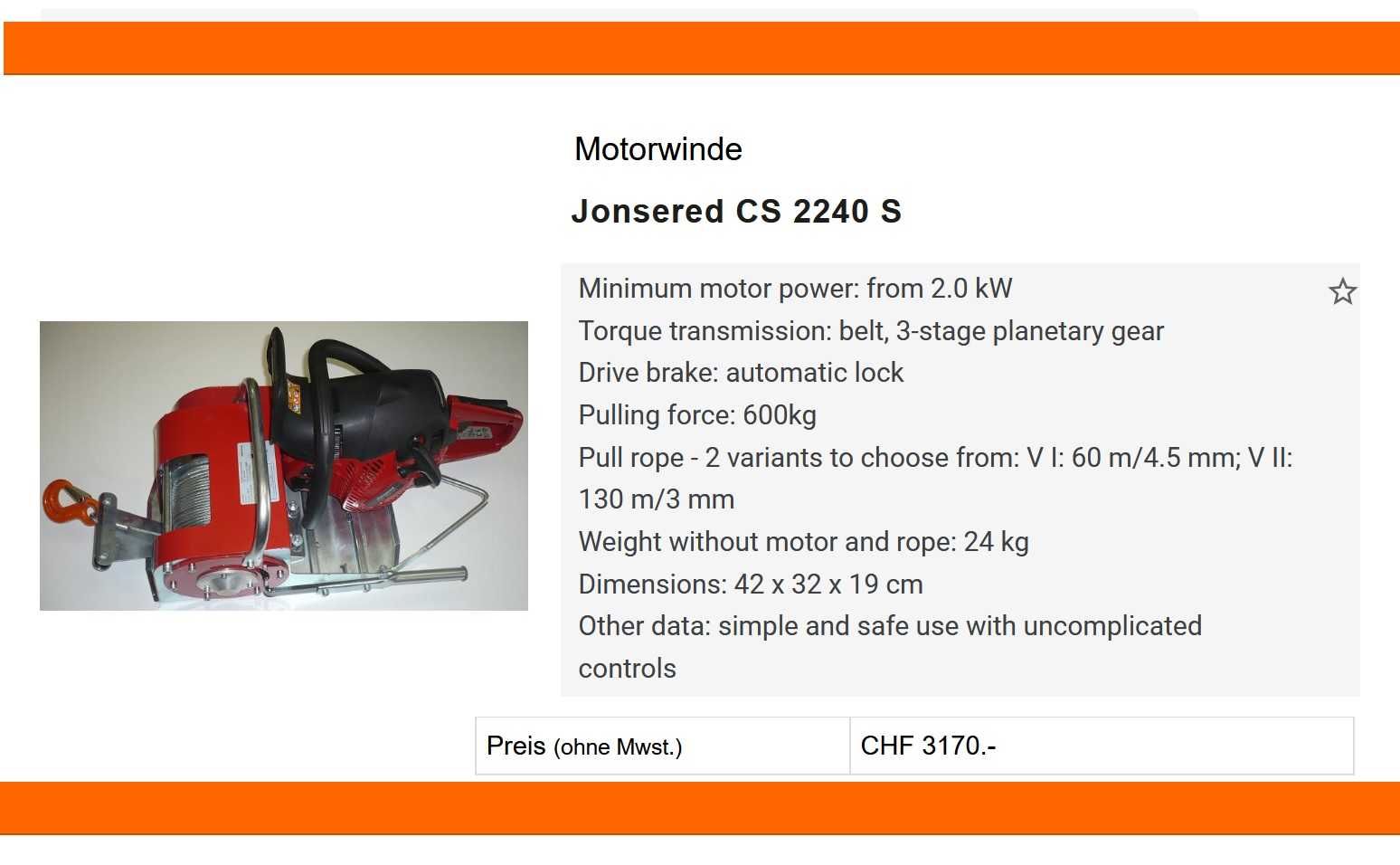 Wciągarka Spalinowa Husqvarna Jonsered CS 2240 4,5mm 60M Mocna ZOBACZ!