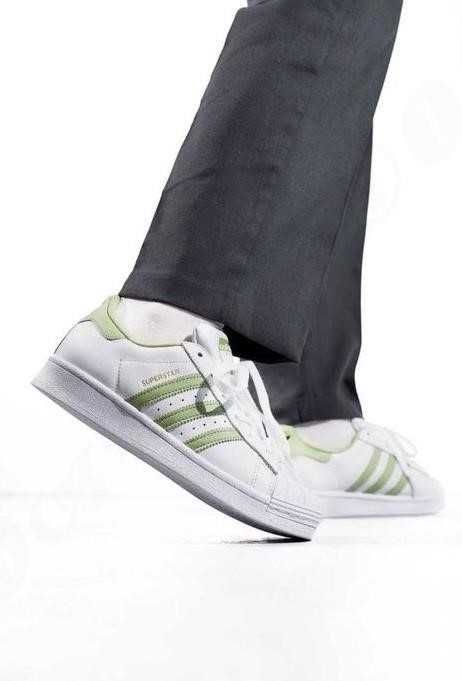 Женская обувь Adidas Superstar White Green 36-40 адидас Наложка