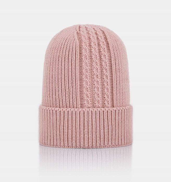 Polska Czapka Zimowa Beanie Pudrowy Róż Różowa