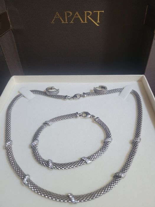Zestaw srebrny 925 apart bransoletka kolia kolczyki