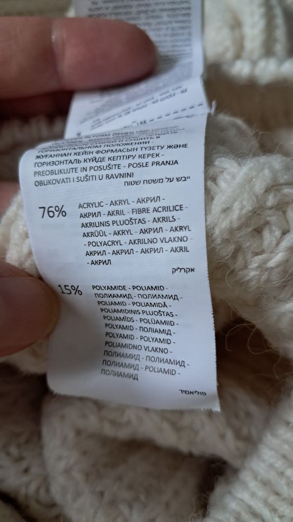 Reserved krótki sweter oversize kremowy S/36 dekolt karo z tyłu