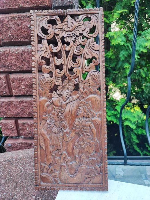 Płaskorzeźba orientalna,drewniana art deco,hebanowa