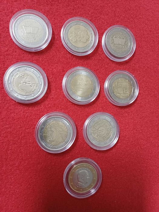 lotes de 9 moedas de 1 e 2 euros
