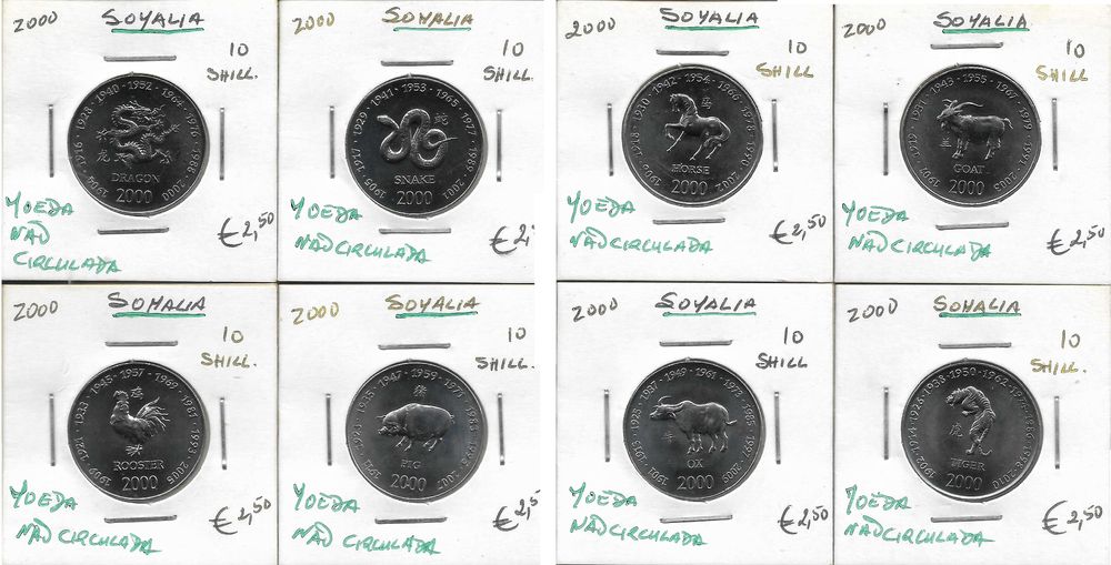 Somália - Coleção de 8 moedas diferentes. Belas.