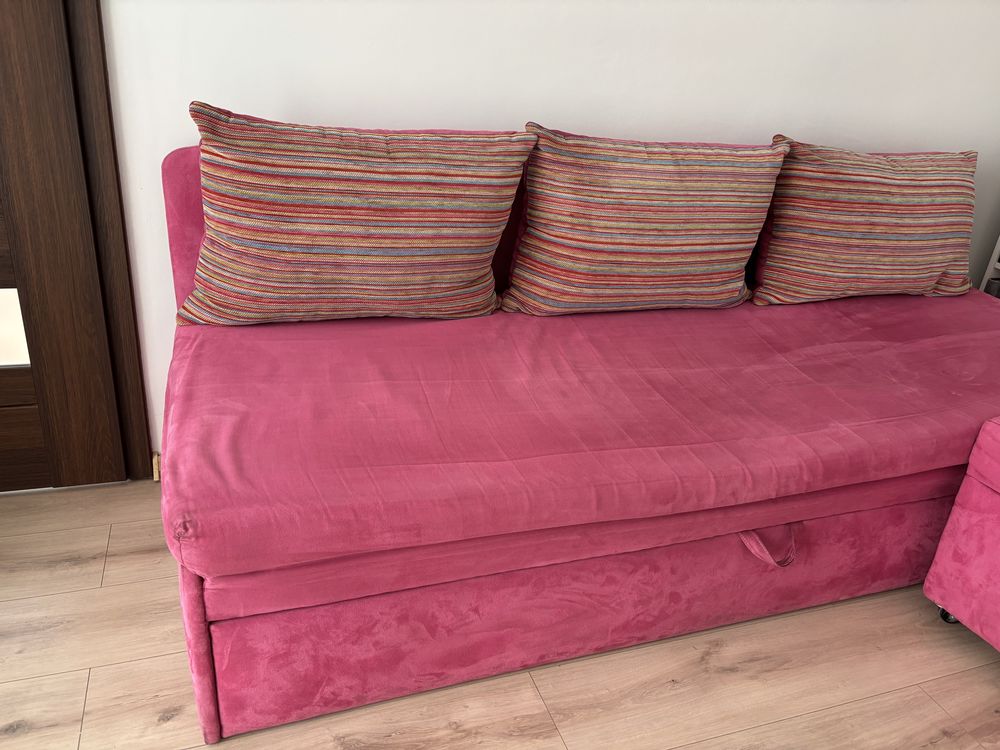 łóżko narożne kanapa sofa rozkładana z pufem