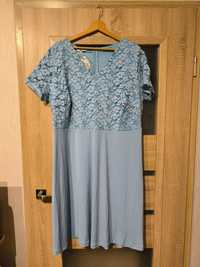 Błękitna (niebieska) sukienka Bonprix z koronką rozmiar 48