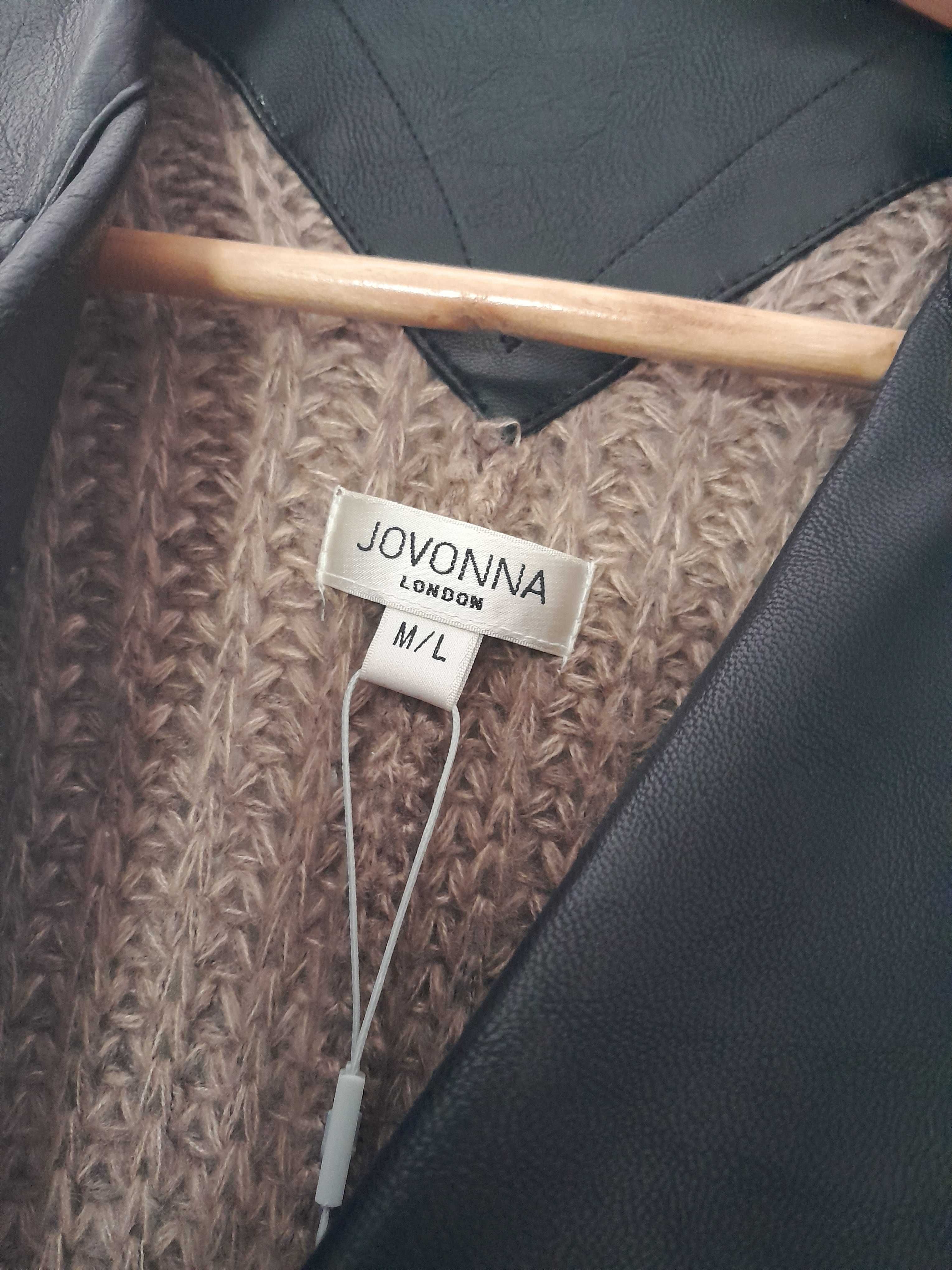 Kurtka Dzianinowy kardigan z kamizelką na suwak ze sztucznej skóry M/L