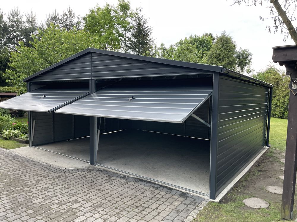 Garaż blaszany 6x5 grafit, antracyt, KONSTRUKCJA OCYNKOWANA.