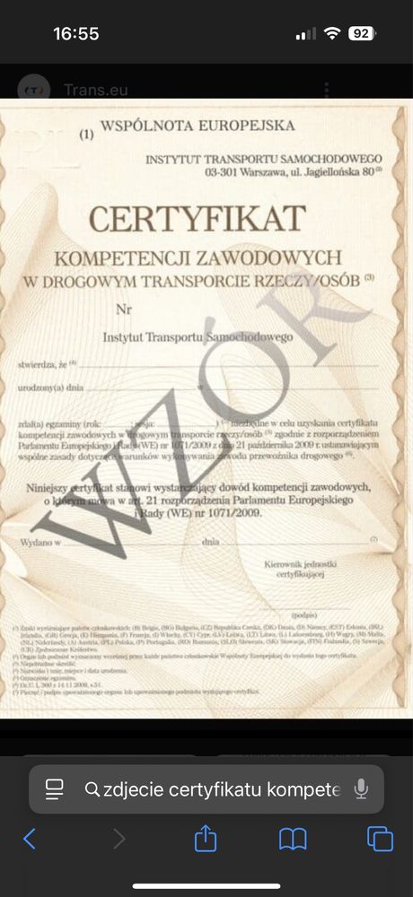Certyfikat kompetencji zawodowych