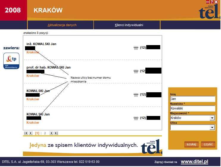 Książka telefoniczna Kraków i małopolska (sąsiednie powiaty) 2008