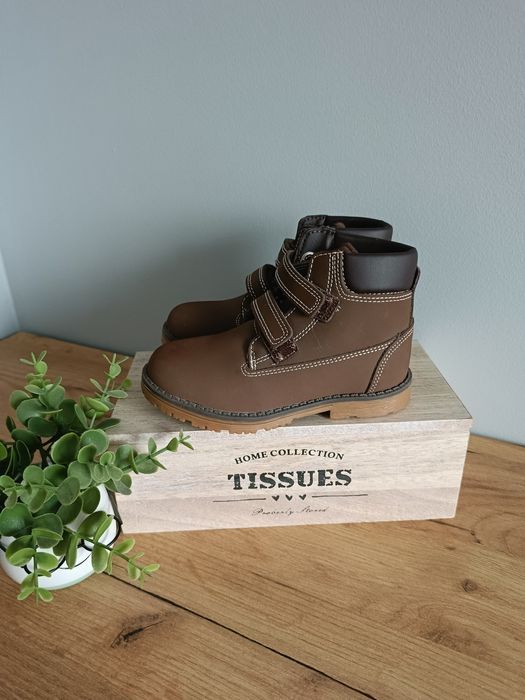 Nowe brązowe jesienne zimowe trzewiki chłopięce Okaidi 27