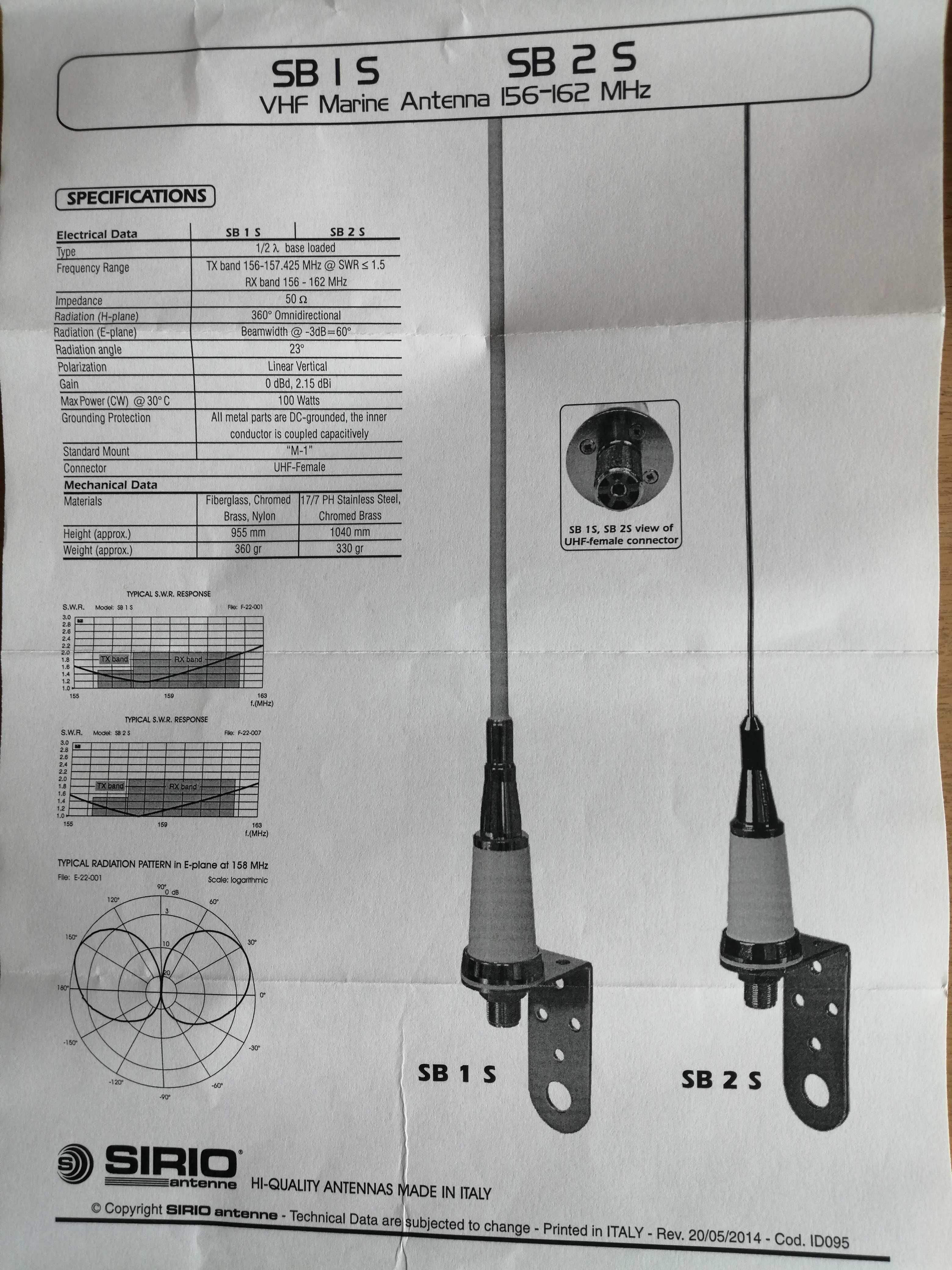 Antena SIRIO, na pasmo morskie do jachtu. Radiostacja VHF lub AIS