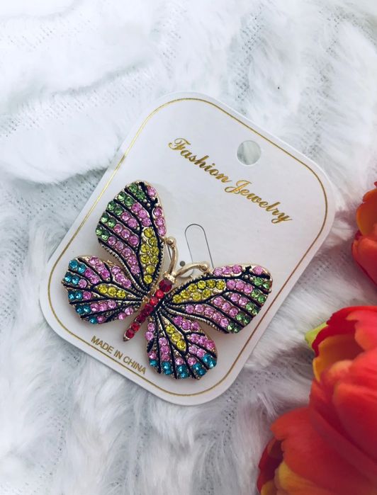 Broszka motyl przypinka kryształy biżuteria ozdoba cyrkonie owad butik