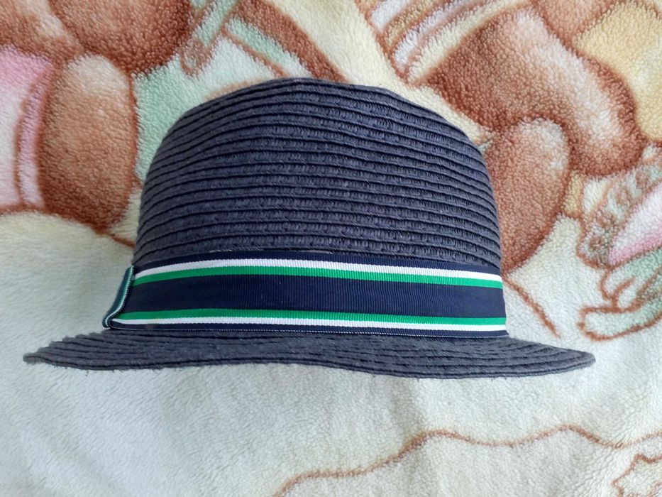 Granatowy letni pleciony kapelusz w paski H&M 92 - 98 - 104 jak nowy