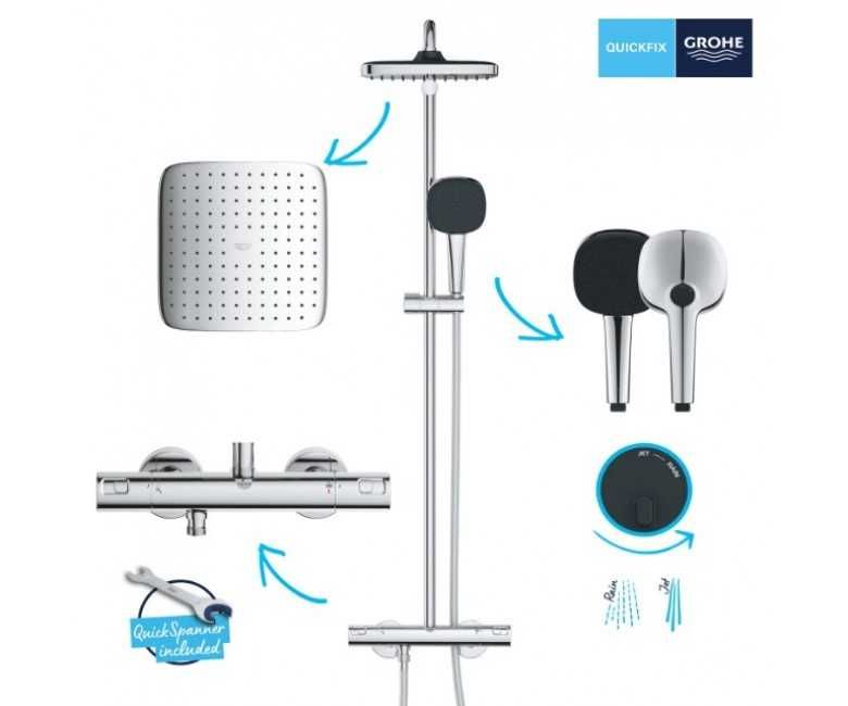 Душова система с термостатом Grohe Vitalio 250 Cube хром 26696001