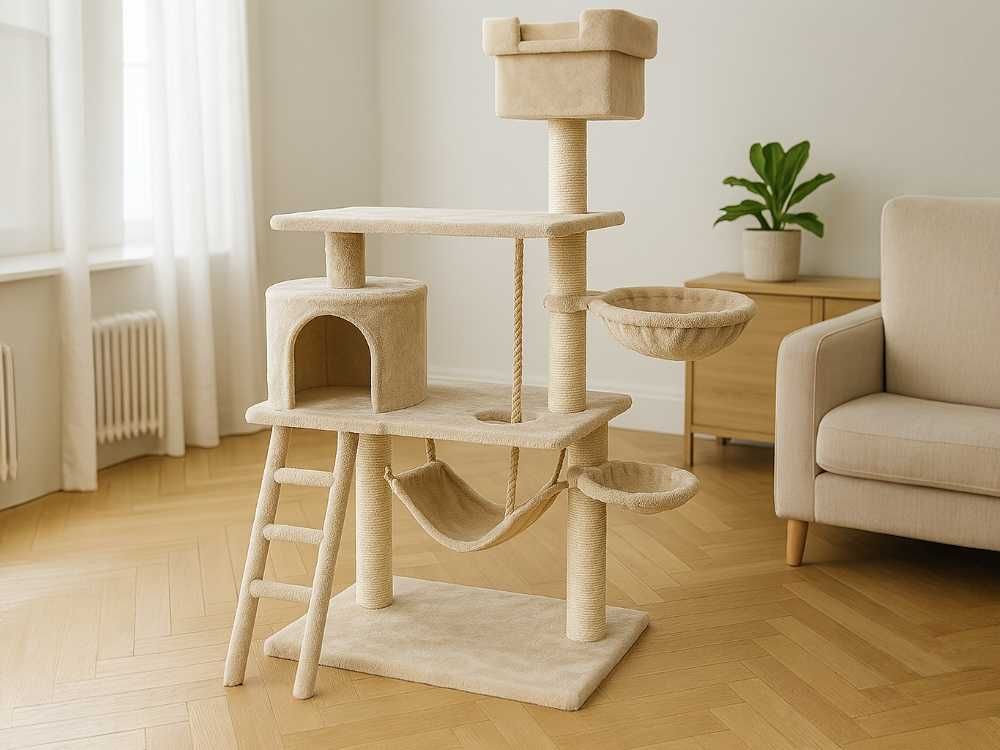 Drapak dla Kota Wieża Legowisko Duży XXL Stabilny Domek z Hamakiem