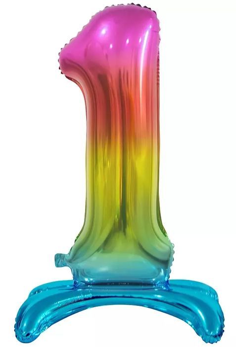 Balon foliowy stojący. Cyfra 1 (74 cm), tęczowa. Godan. Nowy Produkt