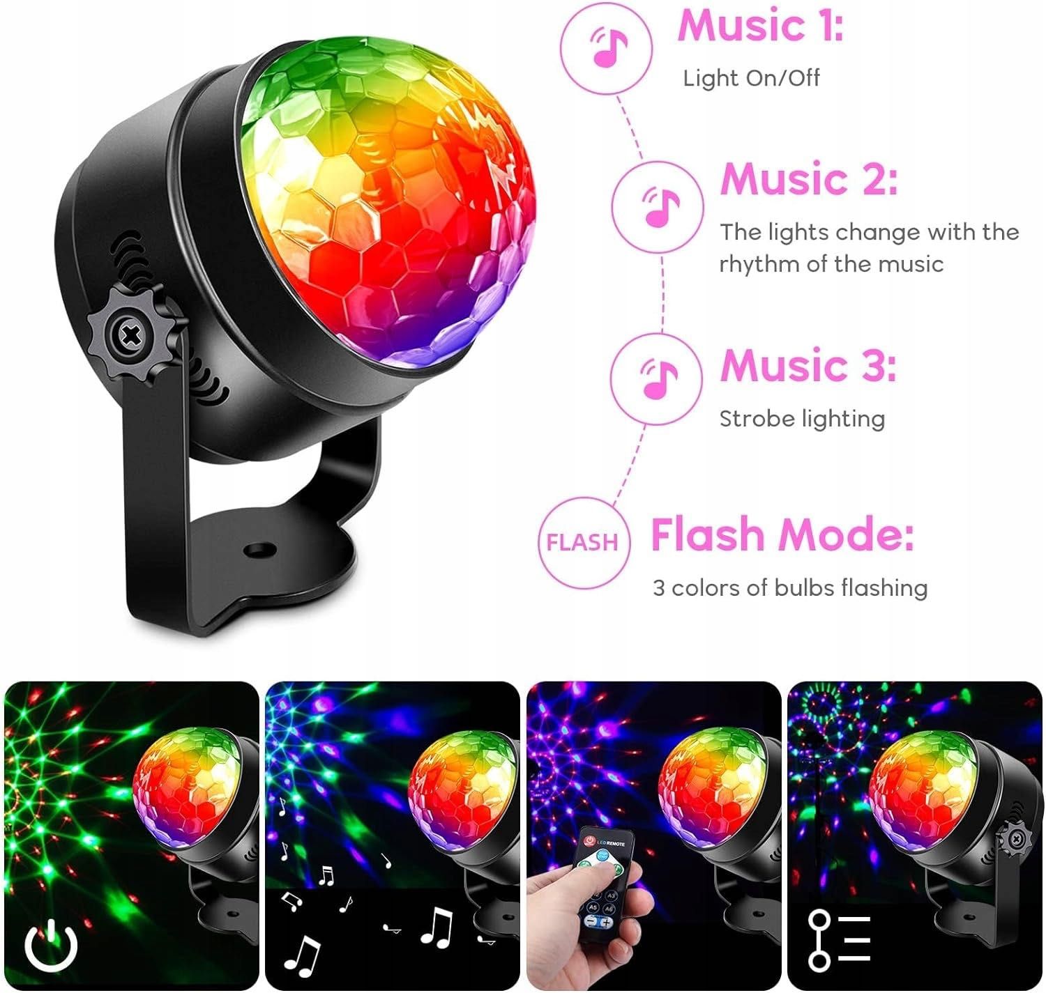 2szt Światło sceniczne LED RGB Sterowane muzyką Efekty świetlne Disco