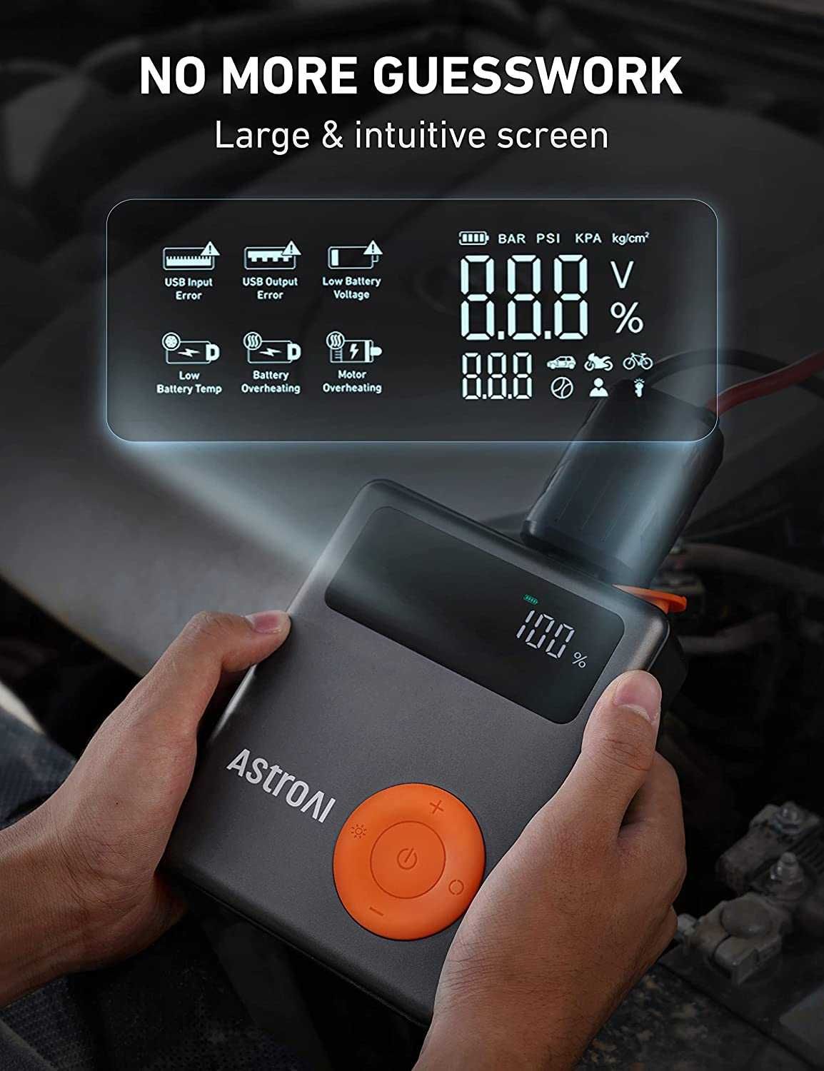 AstroAI Jump Starter с воздушным компрессором, 1750А авто стартер