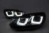 Lampy reflektory przednie przód VW GOLF 6 VI Black DRL U-BAR LED IGŁA