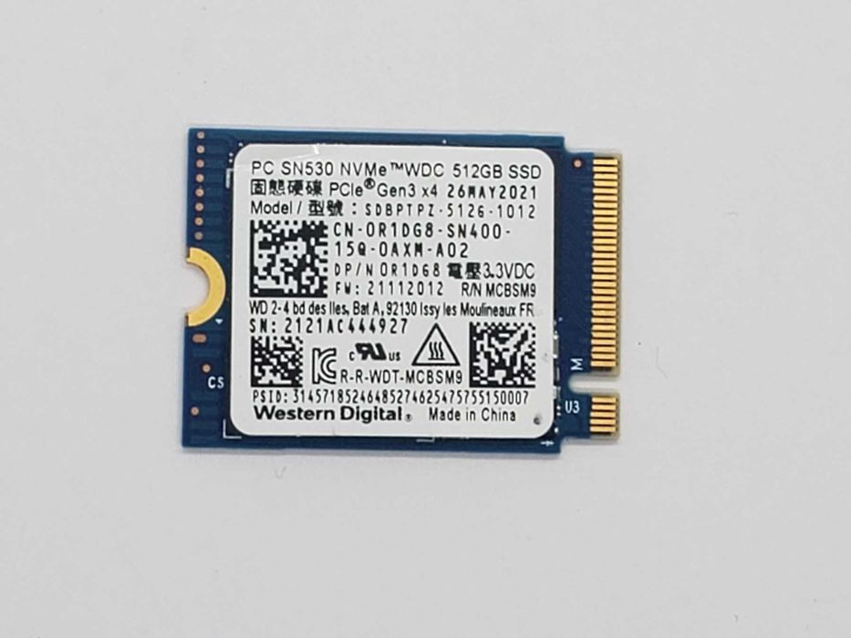 SSD 512Gb WesternDigital SN530. m.2 nvme 2230 tlc. отличное состояние.
