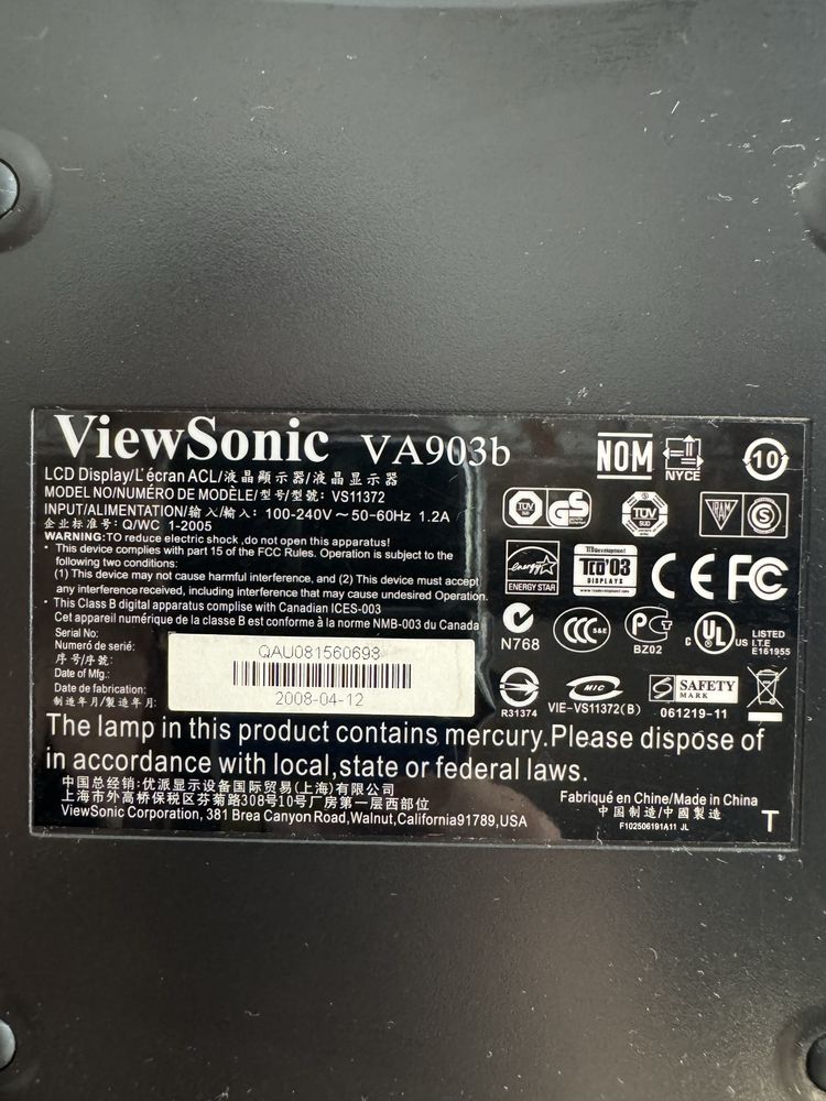Монитор ViewSonic модель VS11372 робочий