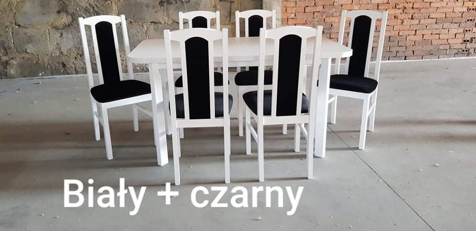 Nowe: Stół + 6 krzeseł, bialy+czarny ,dostawa cała POLSKA
