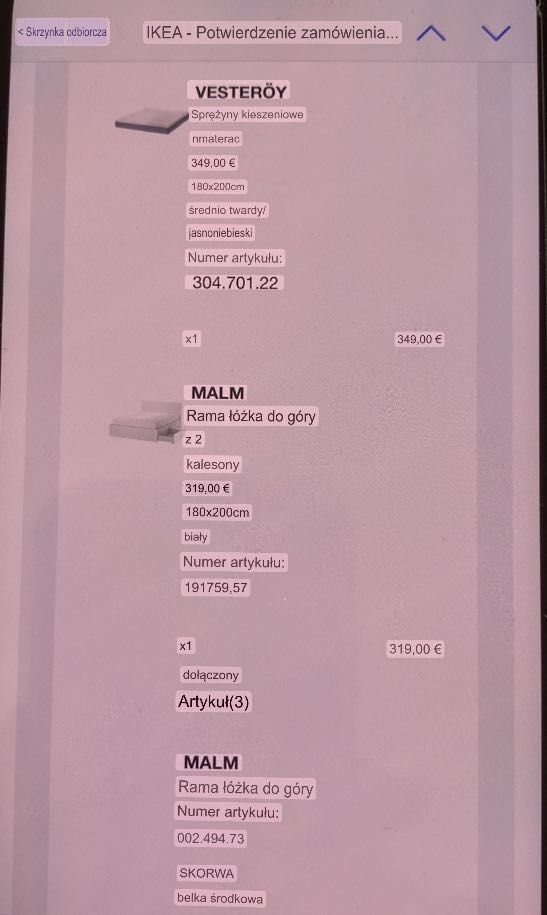 Nowe łóżko do sypialni ikea Malm 180x200 z materacem Używane 1 miesiąc