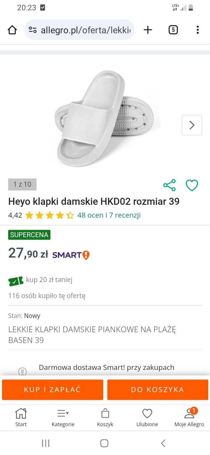 Klapki damskie nowe 39/40