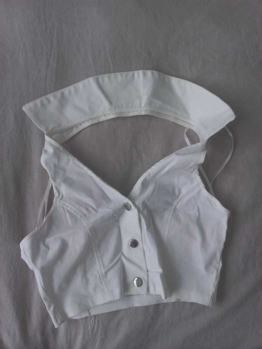 Biały top z kołnierzem H&M