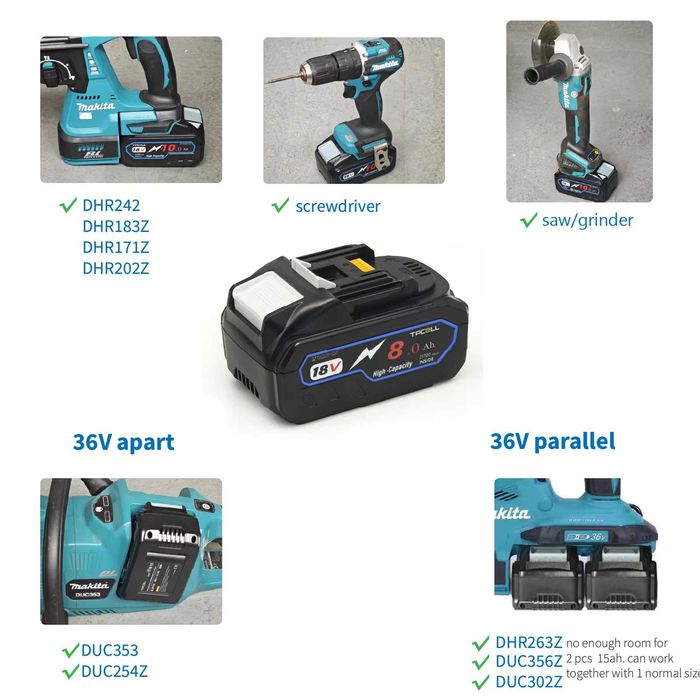 Аккумулятор TPCELL 8Ah высокотоковый с БАЛАНСИРОВКОЙ для Makita и др.