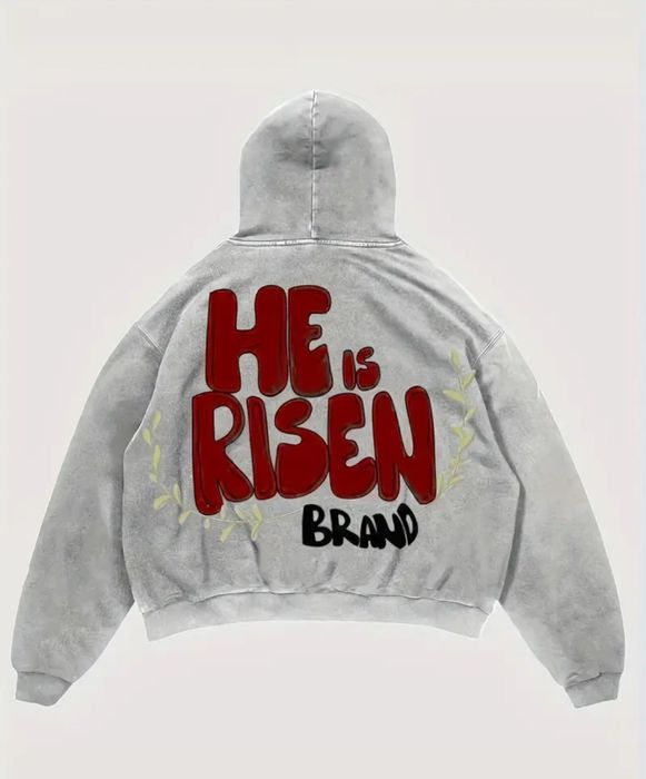 Сіре худі з принтом HE IS RISEN